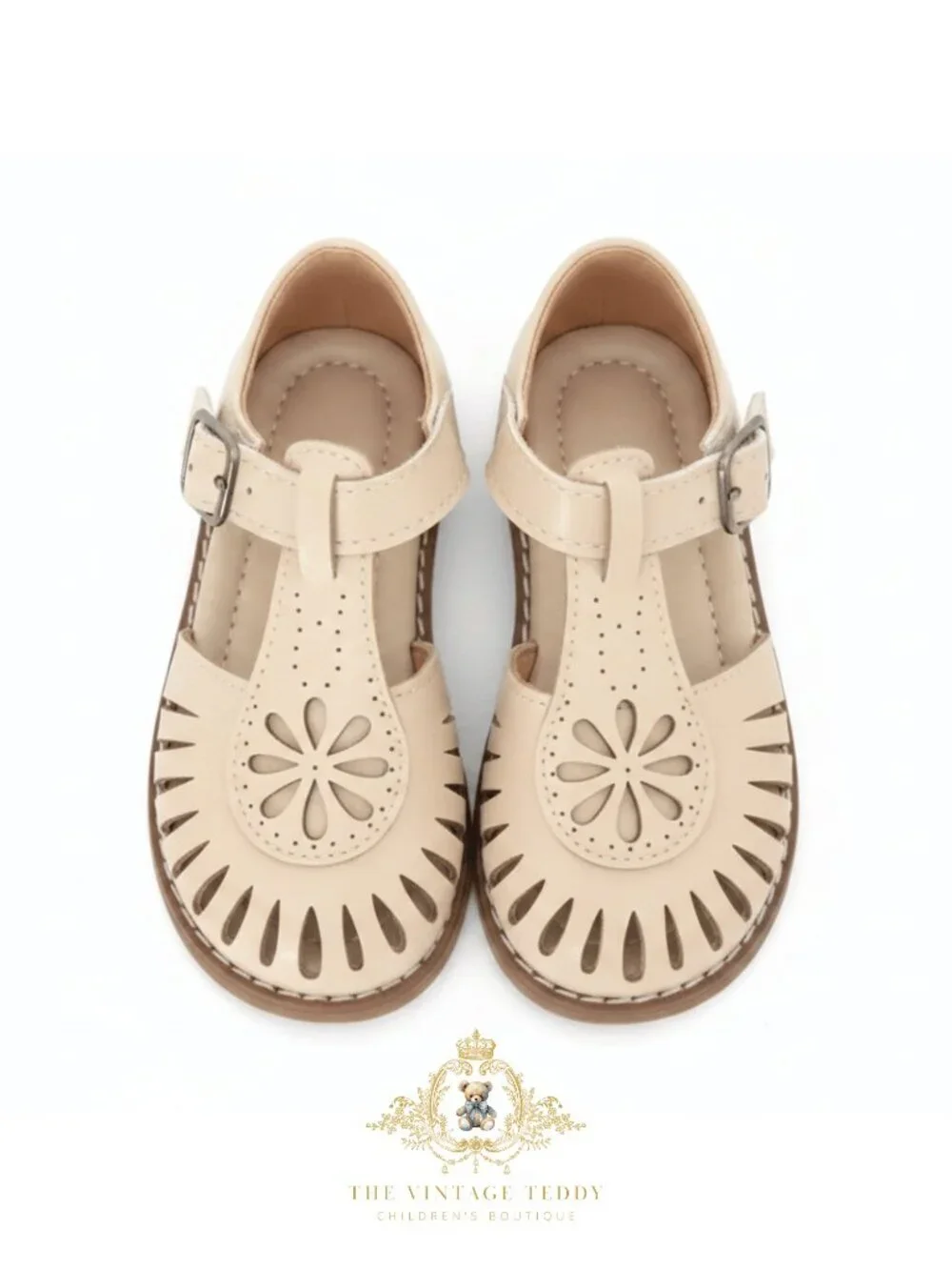 NWT Cute Girls Daisy Cutout T-Strap Sandals Children's Shoes Vanilla Cream 3.5